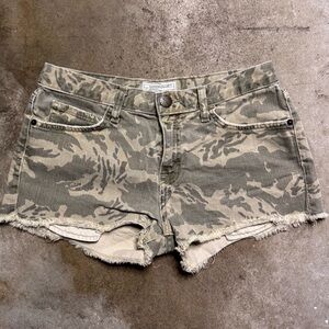 Current/Elliot Camo Frayed Hem Low Rise Denim Shorts